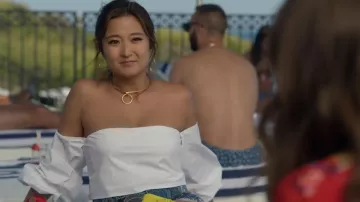 Marques Almeida Off Shoulder Top worn by Mindy Chen (Ashley Park) as seen in Emily in Paris (S02E02)