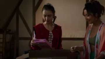 Pretty Little Thing Red Zip Sports Stripe Crop Hoodie worn by Emily Cooper (Lily Collins) as seen in Emily in Paris (S02E03)