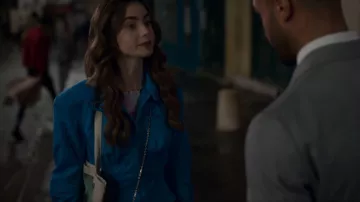 Marine Serre Shaped Cropped Bomber Jacket worn by Emily Cooper (Lily Collins) as seen in Emily in Paris (S02E06)