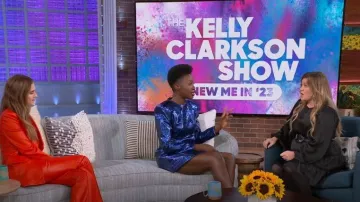 Zara Satin Effect Dress with Lace Inserts worn by Kelly Clarkson as seen in The Kelly Clarkson Show on  January 6, 2023 