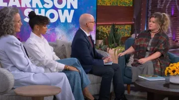 R13 Bleached Plaid Oversize Boxy Shirt Dress worn by Kelly Clarkson as seen in The Kelly Clarkson Show on January 11, 2023