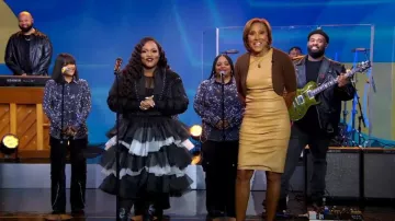 Michael Kors Collection Front Ruched Dress worn by Robin Roberts as seen in Good Morning America on  January 9, 2023
