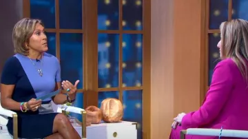 St. John Collection Slanted Colorblock Milano Knit Sheath Dress worn by Robin Roberts as seen in Good Morning America on January 10, 2023