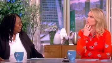 Ganni Ruched Floral Print Mesh Shirt worn by Sara Haines as seen in The View on January 12, 2023