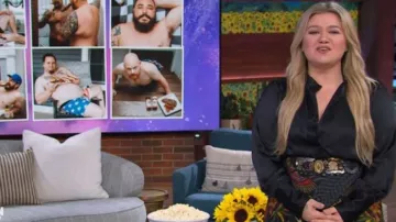 Farm Rio Satin-Slip Midi Skirt worn by Kelly Clarkson as seen in The Kelly Clarkson Show on January 13, 2023