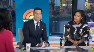 Gracia Ruffle-Splice Layered Long Cuff Sleeve Printed Top worn by Sheinelle Jones as seen in Today on January 16, 2023