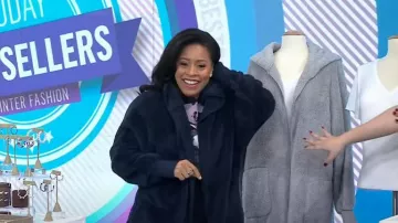 Dokotoo Fuzzy Fleece Hooded Cardigan Jacket worn by Sheinelle Jones as seen in Today on January 16, 2023