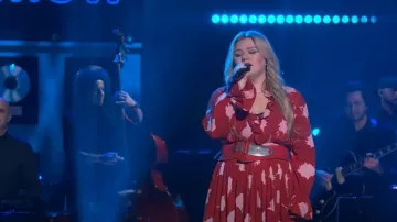 Busayo Ini Cinched Ruffle Maxi Dress worn by Kelly Clarkson as seen in The Kelly Clarkson Show on January 16, 2023