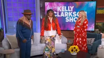 Free People Psychedelic Float on Flares worn by Pam Grier as seen in The Kelly Clarkson Show on January 17, 2023
