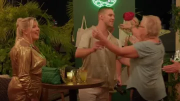 Norma Kamali Metal­lic Minidress worn by Chloe Trautman as seen in Siesta Key (S05E11)