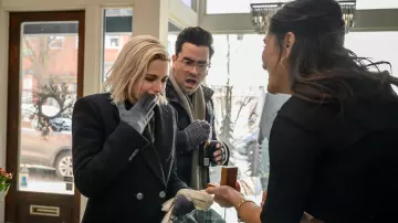 Theory Black Wool Pea Coat worn by Abby (Kristen Stewart) in Happiest Season