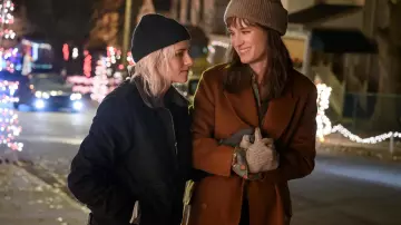 Wardrobe of Happiest Season: Kristen Stewart wears Black Bomber Jacket to portray Abby in the movie