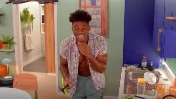 Asos Design Regular Revere Aztec Paintstroke Print Shirt en verde usada por Marvin Achi como se ve en The Circle (S05E05)