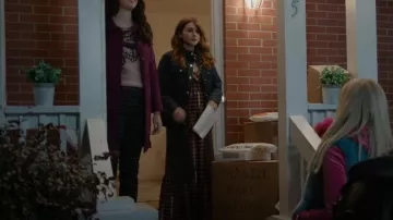 Vince Camuto Sleeveless Plaid Print Smocked Surplice V Neck Midi Tiered A Line Dress worn by Cheryl Peterson (Aya Cash) as seen in Welcome to Flatch (S02E11)