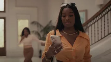 Nanushka Rasha Shirt worn by Hilary Banks (Coco Jones) as seen in Bel-Air (S01E03)