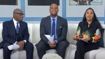 Gracia Colorful Painting Print Long Sleeve Shirt worn by Sheinelle Jones as seen in Today on January 23, 2023