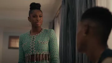 Area Cropped Tweed Blazer w/ Pearl Drop Fringe worn by Hilary Banks (Coco Jones) as seen in Bel-Air (S01E04)