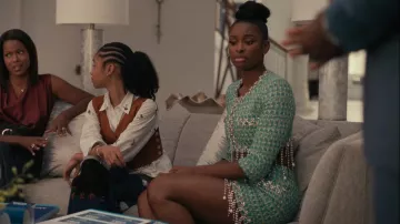 Area Tweed Mini Skirt w/ Pearl Drop Fringe worn by Hilary Banks (Coco Jones) as seen in Bel-Air (S01E04)