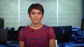 JS Collections Soutache Chiffon Cocktail Dress usado por Jericka Duncan como se ve en CBS Evening News el 23 de enero de 2023