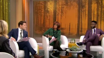 Oscar de la Renta Green and Black Tribal Print Sweater Dress worn by Gayle King as seen in CBS Mornings on January 23, 2023