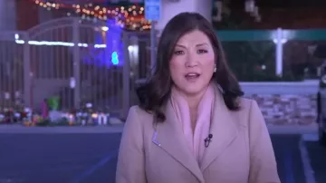 Ted Baker Rose Wool Wrap Short Coat worn by Juju Chang as seen in Good Morning America on January 23, 2023