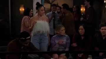 Revolve x Bardot Feather Bustier Top worn by Valentina (Francia Raisa) as seen in How I Met Your Father (S01E02)