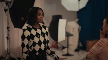 Casablanca Harlequin Diamond Crop Blazer Jacket worn by Hilary Banks (Coco Jones) as seen in Bel-Air (S01E10)