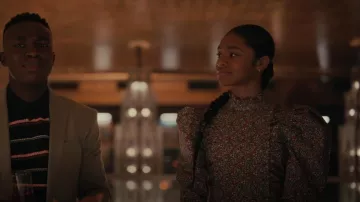 Ganni Printed Cotton Poplin Gathered Dress worn by Ashley Banks (Akira Akbar) as seen in Bel-Air (S01E10)