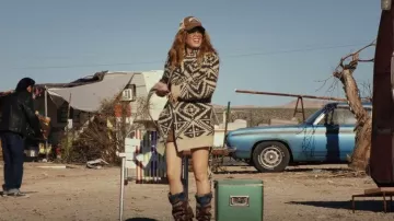 Banana Republic Heritage Jacquard Cardigan worn by Charlie Cale (Natasha Lyonne) as seen in Poker Face (S01E01)