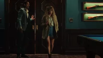 Stoned Immaculate Mag­gie Mag­ic Mush­room Den­im Short worn by Charlie Cale (Natasha Lyonne) as seen in Poker Face (S01E01)