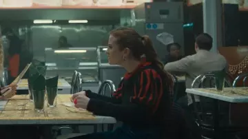 1970s Vintage McCaul Red / Black Jumper Jester Sleeves Harlequin Neck worn by Jen (Máiréad Tyers) as seen in Extraordinary (S01E02)