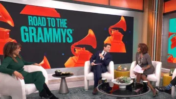 Marina Moscone Collective Green Midi Sweater Dress worn by Michelle Miller as seen in CBS Mornings on  January 30, 2023