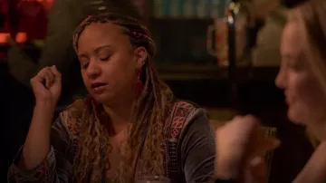 Madewell Shapes Statement Drop Earrings worn by Desiree Scoville (Tracie Thoms) as seen in Truth Be Told (S02E01)