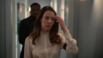 Nili Lotan Marcella Blouse worn by Shae (Julie Craig) as seen in Truth Be Told (S02E01)