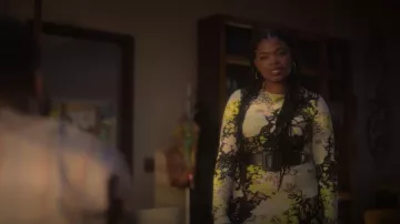 Opening Ceremony Floral-Print Long-Sleeve Rib-Knit Midi Dress worn by Jillian (Ryan Destiny) as seen in grown-ish (S05E12)