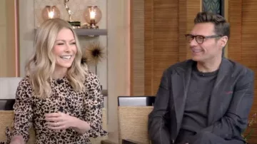 Reformation Port Print Long Sleeve Midi Dress worn by Kelly Ripa as seen in LIVE with Kelly and Ryan on February 1, 2023
