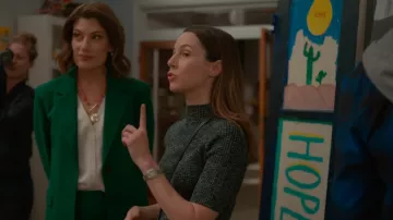 Theory Leenda Space-Dyed Ribbed-Knit Top worn by Josie Buhrman (Lizzy Caplan) as seen in Truth Be Told (S02E06)