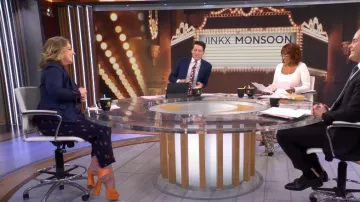 Sugarhill Brighton Charlie Jumpsuit in Navy Lightning Polka worn by Christina Ruffini as seen in CBS Mornings on February 2, 2023