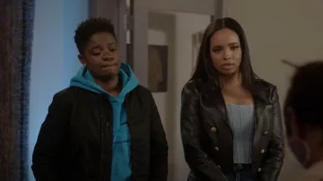L'Agence Inez Cropped Leather Blazer worn by Skye(Madison Shamoun) as seen in All American (S05E09)
