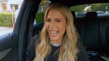 Saint Laurent Crystal Embellished Curb Chain Necklace worn by Tracy Tutor as seen in Million Dollar Listing Los Angeles (S14E08)