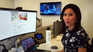 French Connection Ball Camo Print Dress worn by Vicky Nguyen as seen in Today on  February 2, 2023