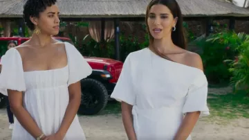 Alieva Ana Off Shoulder Belted Jumpsuit worn by Elena Roarke (Roselyn Sánchez) as seen in Fantasy Island (S02E05)