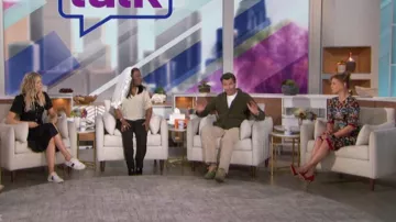 Alice + Olivia Delora Fitted Midi Dress worn by Natalie Morales as seen in The Talk on  February 7, 2023