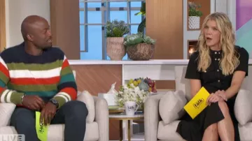 Derek Lam 10 Crosby Judy Topstitch Short Sleeve Utility Dress worn by Amanda Kloots as seen in The Talk on February 7, 2023