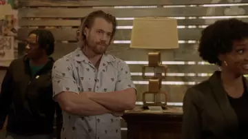 Gucci Pale Blue Cotton Tiger Embroidered Bowling Shirt worn by JJ Parker (Hunter Clowdus) as seen in All American (S05E10)
