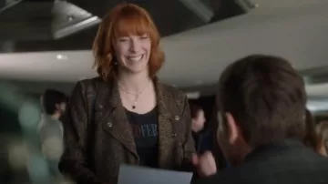 Anthropologie Marrakech Marni Leopard Moto Jacket Brown worn by Jane Goodman (Stephnie Weir) as seen in A Million Little Things (S04E16)