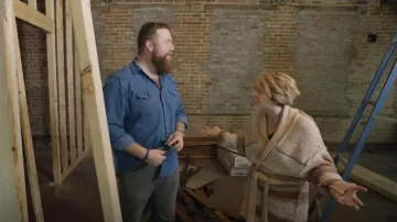 Free People Cozy Cabin Knit Long Sleeves Cardigan Sweater worn by Erin Napier as seen in Home Town (S07E07)