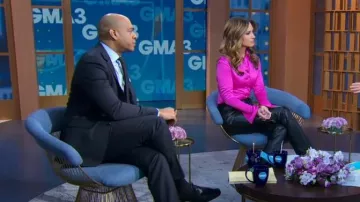 Alice + Olivia Amazing Vegan Leather Boyfriend Pant worn by Rhiannon Ally as seen in Good Morning America on February 9, 2023