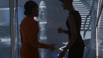 Hervé Léger Cropped Lace Up Ribbed knit Turtleneck Ribbed Pants worn by Riri Williams (Dominique Thorne) as seen in Marvel Studios Assembled (S01E14)