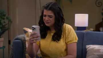 Madewell Eyelet Michele Bubble Top in Dream-On Daisies worn by Mayan (Mayan Lopez) as seen in Lopez vs. Lopez (S01E11)